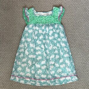 Mini Boden Green & Aqua Bunny-Print Girls' Dress